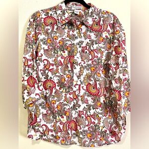 2 Rebecca Malone Women’s Blouses Size M Green Red Paisley & Purple 100% Cotton